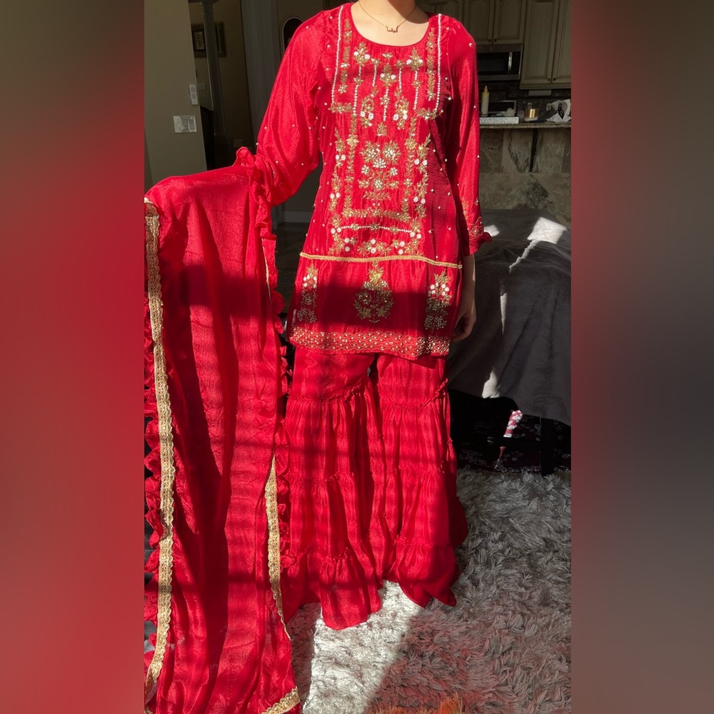 Elegant Red Bridal Gharara Indian dress
